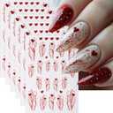 Valentine Nail Art Stickers, Love Heart Nail Decals 3D Self Adhesive with Red Love Heart Tree Branch Design 6Pcs Glitter Valentine Nail Decoration Supplies for Women Girls