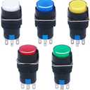 mxuteuk 5pcs 16mm DC12V Momentary LED Push Button Switch Round Cap 1 NO 1 NC SPDT ON/Off Switch with Lamp 5 Color Light CB16AY-11D-DC12V