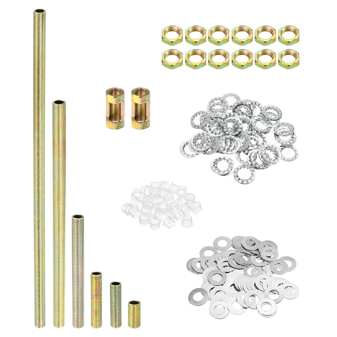 PATIKIL 1/8IP Thread 6 Size Lamp Pipe Kit with Lock Nuts Washers, 1 Set Fasteners Assortment Hardware for Chandelier Ceiling Light DIY, Zinc Plating