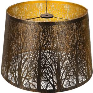 Etched Forest Metal Lampshade, ALUCSET Drum Metal Lamp Shade for Table Lamp,10" Top x 12" Bottom x 8" High Replacement Vintage Lamp Shade, Pattern of Trees Spider Lamp Cover (Antique Bronze Gold)
