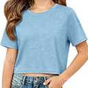 ZDC Girls Short Sleeve Crop Tops Kids Casual Crewneck T-Shirts Basic Tees 5-14 Years