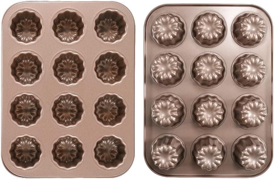 12-Cavity Professional Bakeware Set: Non-Stick Madeline Pans, Canele Molds & Donut Pan for Baking - Multi-Use French Madeleine Pan, Cannoli Forms, Cheesecake Molds & Chocoflan Tins