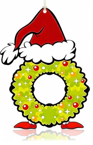 4PCS Christmas Door Sign Xmas Decorations Merry Christmas Tree Ornaments Wall Decor Wooden Door Hanging Green Wreath for Xmas Indoor Party Supplies