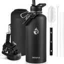 Insulated Water Bottle 87 oz, Triple Wall Vacuum Stainless Steel (Cold for 48 Hrs), Leak Proof & Non-BPA, Modern Water Flask Jug with Paracord Handle & Straw Spout Lids, Magic Black