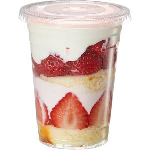 GUSTO [16 oz. - 50 Count Clear Plastic Cups With Flat Lids (No Hole), Fruit Cups with Lids for Party - Perfect for Smoothies, Milkshakes, and To-Go Beverages - (Formerly Comfy Packaged)