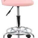 KKTONER PU Leather Round Rolling Stool with Foot Rest Height Adjustable Swivel Drafting Work SPA Task Chair with Wheels (Pink)