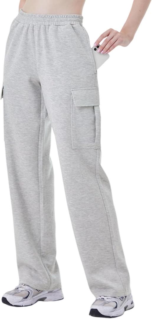 TTZ Women’s Tall Cargo Sweatpants 32" Inseam Extra Long Soft Stretch Lounge Pants for Tall Women (Gray, L)