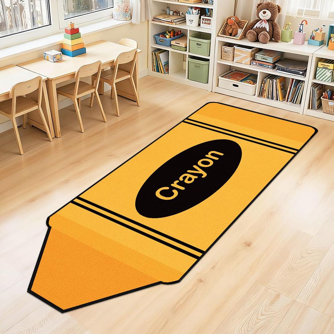 7x3 ft Crayon Classroom Rug Yellow Classroom Carpet Soft Floor Mat Non Slip Cushions Back to School Crayon Playroom Decor for First Day End of The Year Teacher Party Gift School Learning Playing Areas