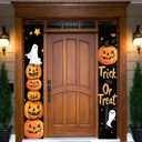 Halloween Porch Banner 12x71 Inch Trick or Treat Door Sign Jack O Lantern Pumpkin Outdoor Hanging Decoration Happy Halloween Vertical Yard Flag for Home Party Entryway