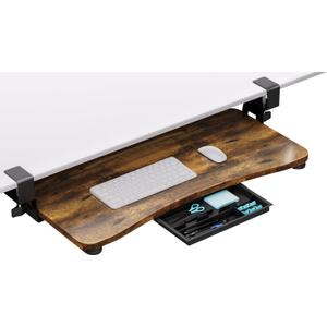 Desktop Keyboard Tray, Under Desk Pull Out,25.59" X 11.81" Large Size Radian Keyboard Tray with C-Clip Mount, Easy Installation, Computer Keyboard Stand, for Home Study and Office(Wood)