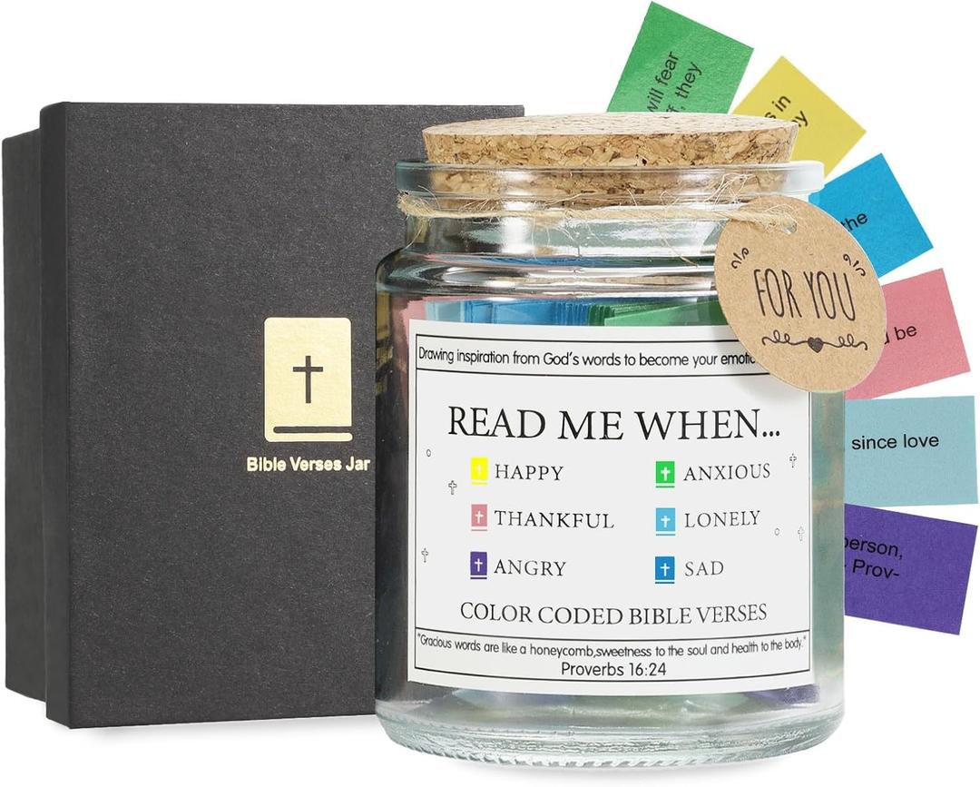 Read Me When Bible Verses Jar, 96 Color-Coded Scripture Cards for Daily Encouragement, Prayer Jar, Christian Gifts for Women & Men, Mother's Day Birthday Prayer & Scripture Gifts