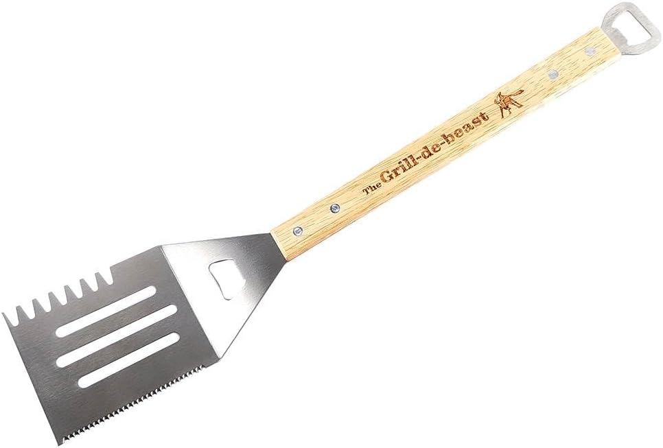 Grill-de-Beast 6-in-1 Stainless Steel Spatula with Engraved Wood Handle  Ultimate Grilling Tool for Burgers, Steaks, Veggies & More!