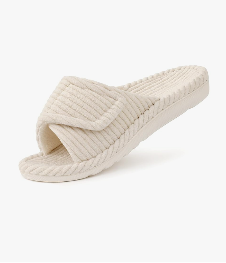 Litfun Orthopedic House Slippers for Women Adjustable Arch Support Indoor Slippers Open Toe Corduroy Bedroom Shoes size 9