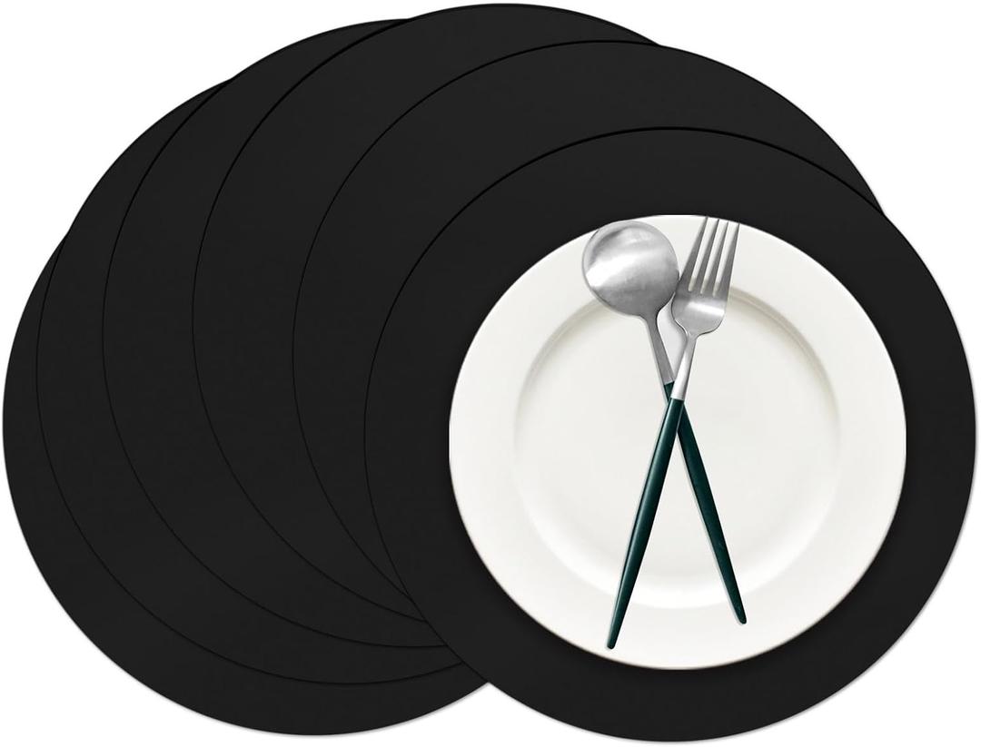 50 Pieces Black Paper Place Mats Black Round Disposable Table Mats Decorative Placemats for Wedding Bridal Shower Black Birthday Party Dining Decor