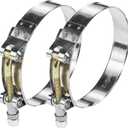2 Pack 4" T-Bolt Hose Clamps, 304 Stainless Steel Turbo Intake Clamp, Working Range 4.25"-4.57"(108-116mm) for 4" I.D. Hose with 5mm Wall Thickness.(Measure your hose O.D. before buying)