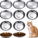 Domensi 8 Pieces Stainless Steel Cat Bowls 5.5 Inch Wide Flat Cat Dish Small Plate for Kittens Ferrets Wet and Dry Food
