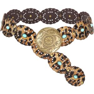 SUOSDEY Wide Western Disc Belt with Turquoise Women Cowgirl Cowboy Boho Country Leather Belts for Jeans Dress, Width 2.36"