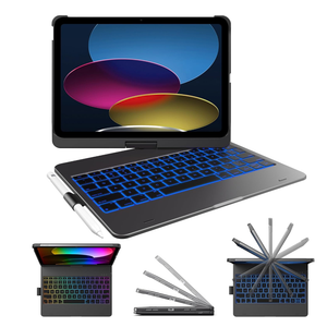 typecase Flexbook Keyboard Case for iPad 11th (A16, 2025) and iPad 10th Gen (10.9", 2022) – No Trackpad, 11-Color Backlight, 360° Rotatable, 7 Use Modes, Thin & Lightweight – Space Black