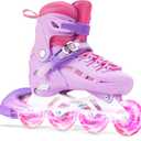 SWAY Inline Skates 4 Size Adjustable for Girls and Boys, All Wheels Light Up, Outdoor Inline Skates for Kids and Youths Age 4-16, Lightweight & Comfortable for Beginner (Purple)