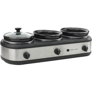 CULINARY CHEF, Triple Slow Cooker, Buffet Server 3 Pot, Food Warmer - Stainless, 2.5 Quarts