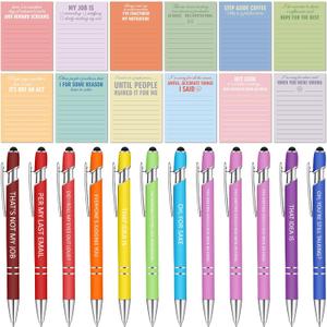 Geyee 24 Pcs Sarcastic Sticky Notes with Funny Pens 3 x 4 Inch to Do List Notepads with Sayings Pen for Valentines Coworkers Nurse Teacher Employee Office Staff Work Team Appreciation Gifts