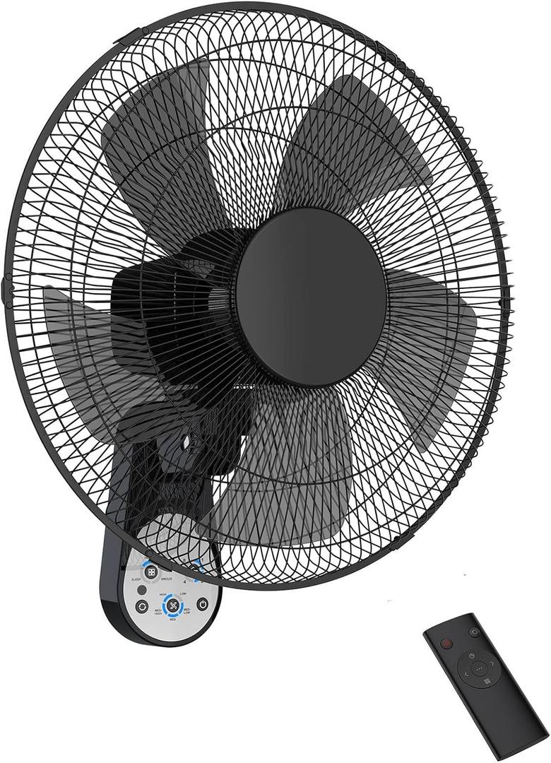 PARIS RHÔNE Wall Mount Fan with Remote,16 Inch Wall Fan with 5 Blades, 5 Speeds, 8 Hour Timer, 90° Oscillating Quiet Wall Fan with Remote for Home Office Bedroom Living Room Garage