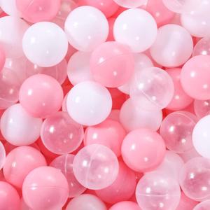 STARBOLO Ball Pit Balls Pack of 100 200 500 - BPA&Phthalate Free Non-Toxic Crush Proof Play Pit Soft Plastic Ball for 1 2 3 4 5 Years Old Toddlers Baby Kids Birthday Pool Tent Party (Pink & White & Transparent)