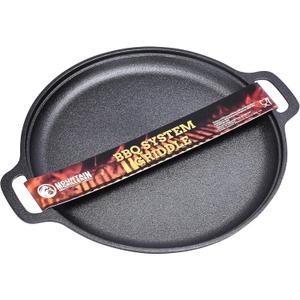 Mountain Grillers BBQ Griddle – 12"x15" Cast Iron Griddle for Grill – Heavy Duty Black Steel with Round Design – Superior Heat Retention, Even Cooking & Moisture Sealing for Perfect BBQ Results