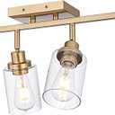 4-Light Gold Track Lighting Kits, Multi-Directional Rotating Kitchen Ceiling Tracking Light Fixture with Clear Glass, Modern Bathroom Ceiling Vanity Track Lights for Kitchen Island Accent Shop