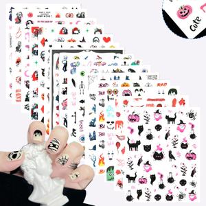 6 x SIUSIO 15 Sheets Halloween Nail Art Stickers Cute Pumpkin Skull Ghost Party Theme 3D Self-Adhesive Horror Witchy Bat Poker Nail Decals Nail Supplies DIY Nail Stickers for Women Girls Kids Decor