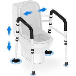 Delog Stand Alone Toilet Safety Rail - Adjustable Width & Height Fit Any Toilet, Medical Toilet Frame for Elderly Handicap Disabled (Black)