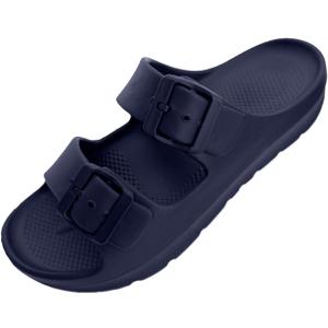 Trailvia Comfortable Footbed Sandals for Men & Women  Adjustable Buckle & Arch Support, Waterproof Summer Slides for Outdoor, Beach & Everyday Adventures (Navy)