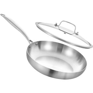 Inqibee 8 Inch Stainless Steel Frying Pan with Lid, Tri-Ply Clad Small Skillet, Induction Ready & Compatible with All Cooktops, Oven and Dishwasher Safe, Non-Toxic PFOA-Free Cookware