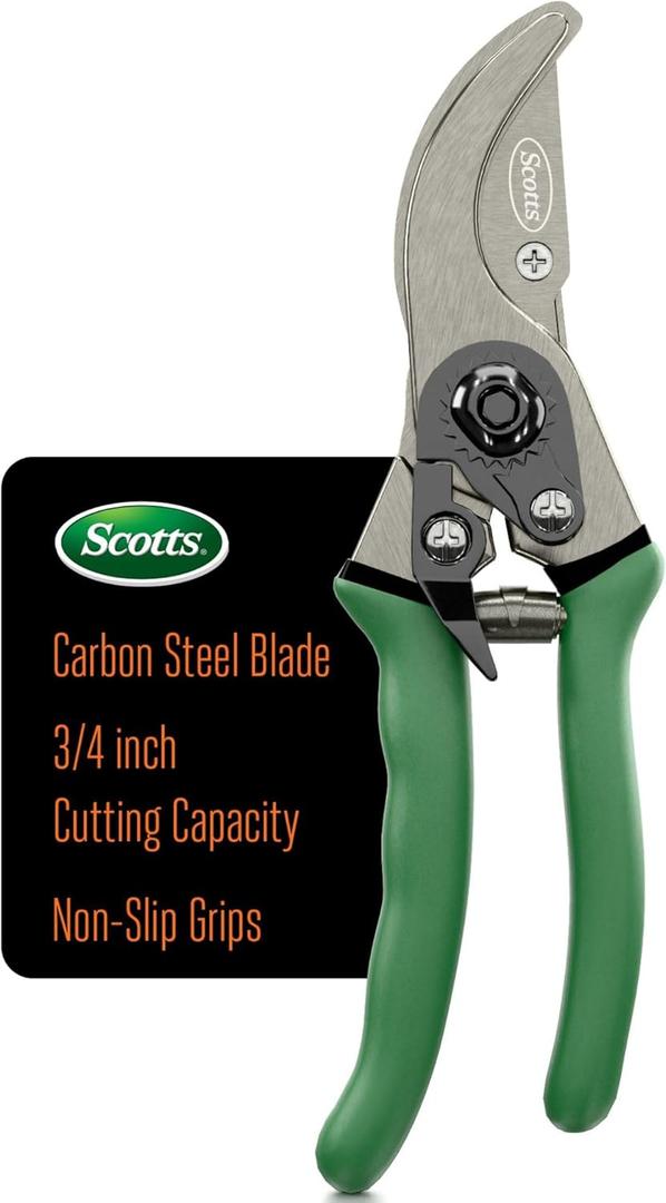 Scotts 8 in. Bypass Pruning Shears  1/2 in. Cutting Capacity; Gardening Hand Pruner with Sharp Carbon Steel Blade and Non-Slip Grip  Lightweight Garden Tool for Live Plants and Soft Stems