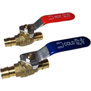 2 Pieces XFITTING 1/2" Pex A Expansion Ball Valve, 1 Red/Hot and 1 Blue/Cold, Pex A Pipe, Full Port, Brass