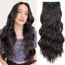 Clip in Hair Extensions for Women Dark Brown Long Wavy Hair Extensions Clip Ins 6PCS 24 Inch Synthetic Soft and Natural Thick Hair Pieces for Women