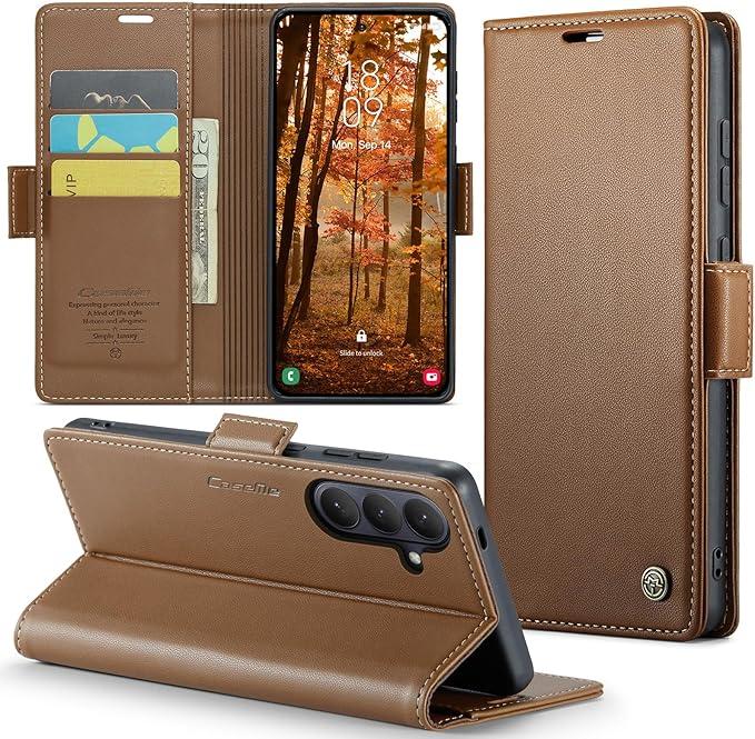 for Samsung Galaxy S26 Wallet Case with Card Holder, [2 in 1] PU Leather Flip Folio Case, RFID Blocking Credit Slots Kickstand Shockproof Phone Cover for Women Men, Brown