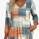 3/4 Length Sleeve Women's Tops 2025 Blouses for Women Dressy Casual Fashion Clothing V Neck Babydoll Tops Fall Outfits Size M