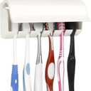 Linkidea Toothbrush Holder with Lid for Motorhome, Plastic, Self-Adhesive 6 Slots, Toothbrush Holder Compatible with Oral-B CrossAction (Small, White)