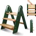 Step Stool for Toddler, 3-Step Kids Step Stool for Bathroom Sink, Foldable Toilet Potty Training Stool with Handles, Child Kitchen Counter Stool Helper Wooden Ladder for Toddlers (Green)