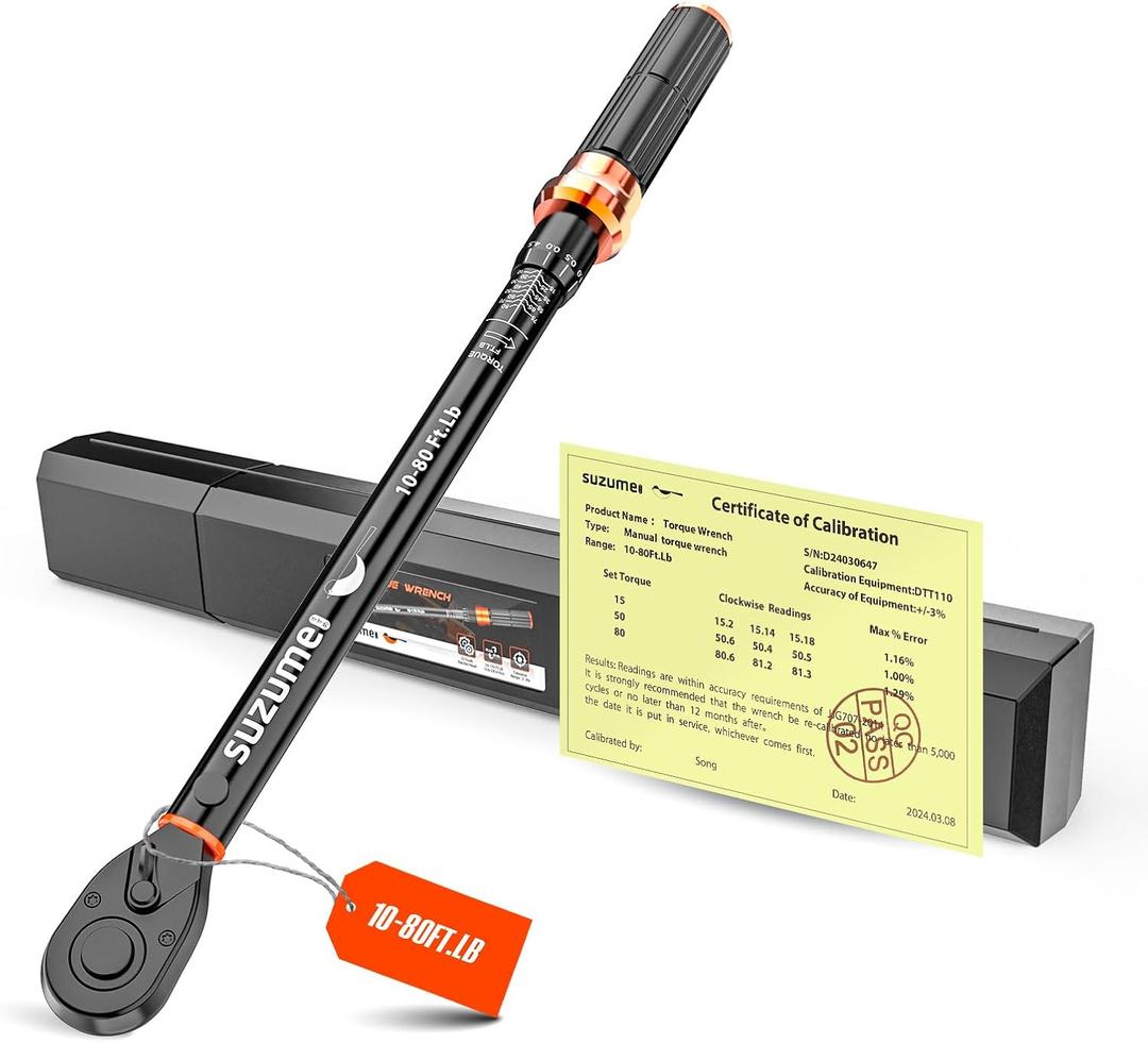 SUZUME Torque Wrench (10-80 Ft. Lb/ 13.6-108.4 N.m) 3% High Accuracy Torque Wrench 3/8 Drive 72 Tooth Dual-Direction Adjustable Dual-Scales 3/8 Torque Wrenches for Car Moto