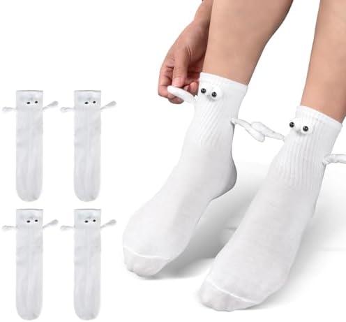 woxafo 2 Pairs Magnetic Hand Holding Socks, Funny Matching Sock for Couples Best Friends Teens Women Men Adult Gifts,5 pcs