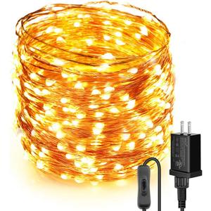 Moobibear LED String Lights 99ft UL Listed Plug in Fairy Lights 300 LED Warm White Waterproof Copper String Lights with ON/Off Switch for Bedroom Patio Birthday Wedding Valentines Day Decor