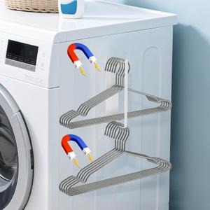 Magnetic Hanger Organizer for Laundry Room Organization, Clothes Storage Rack, Hanger Storage Rack for Washing Machine, White Laundry Room Rack