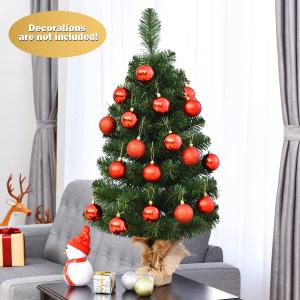 3 Ft Tabletop Mini Christmas Tree, Small Artificial Xmas Tree w/96 PVC Tips, Small Holiday Season Tree for Nightstand Home Office