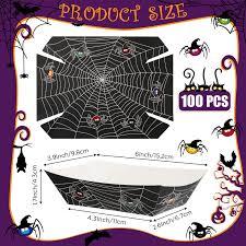 Suttmin 100 Pcs Halloween Paper Food Trays Halloween Party Supplies Nacho Trays Spider Pirate Bloody Halloween Disposable Serving Trays Food Containers Trick or Treat Party Supplies (Spider)
