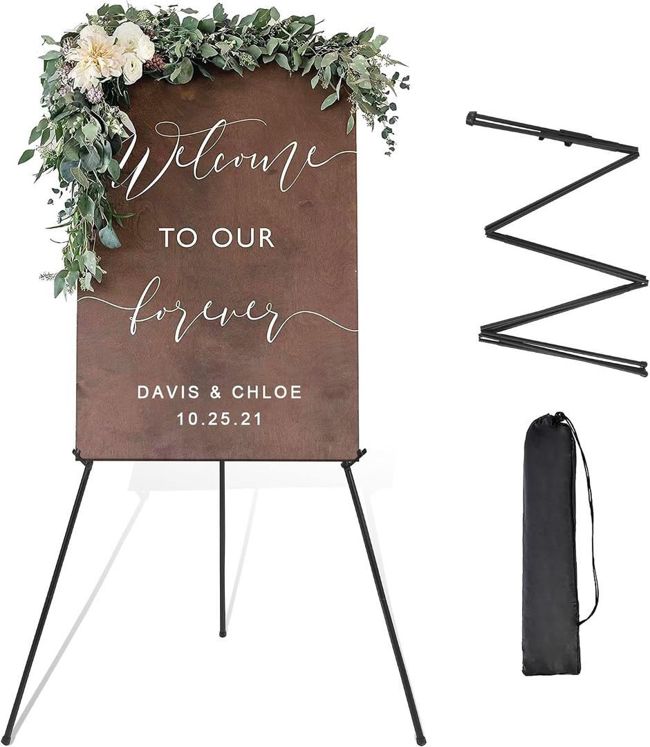 DANMO Easel Stand for Wedding Sign Poster 63'' Instant Display Easel for Floor Adjustable Metal Art Easel Black, 2.75 inches