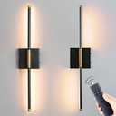 28 Inch Battery Operated Wall Sconces Set of 2 10000mAh Rechargeable Magnetic Wall Light with Remote, 3 Color Dimmable Matte Black Wall Lamp for Bedroom Bedside, TV Wall & Living Room