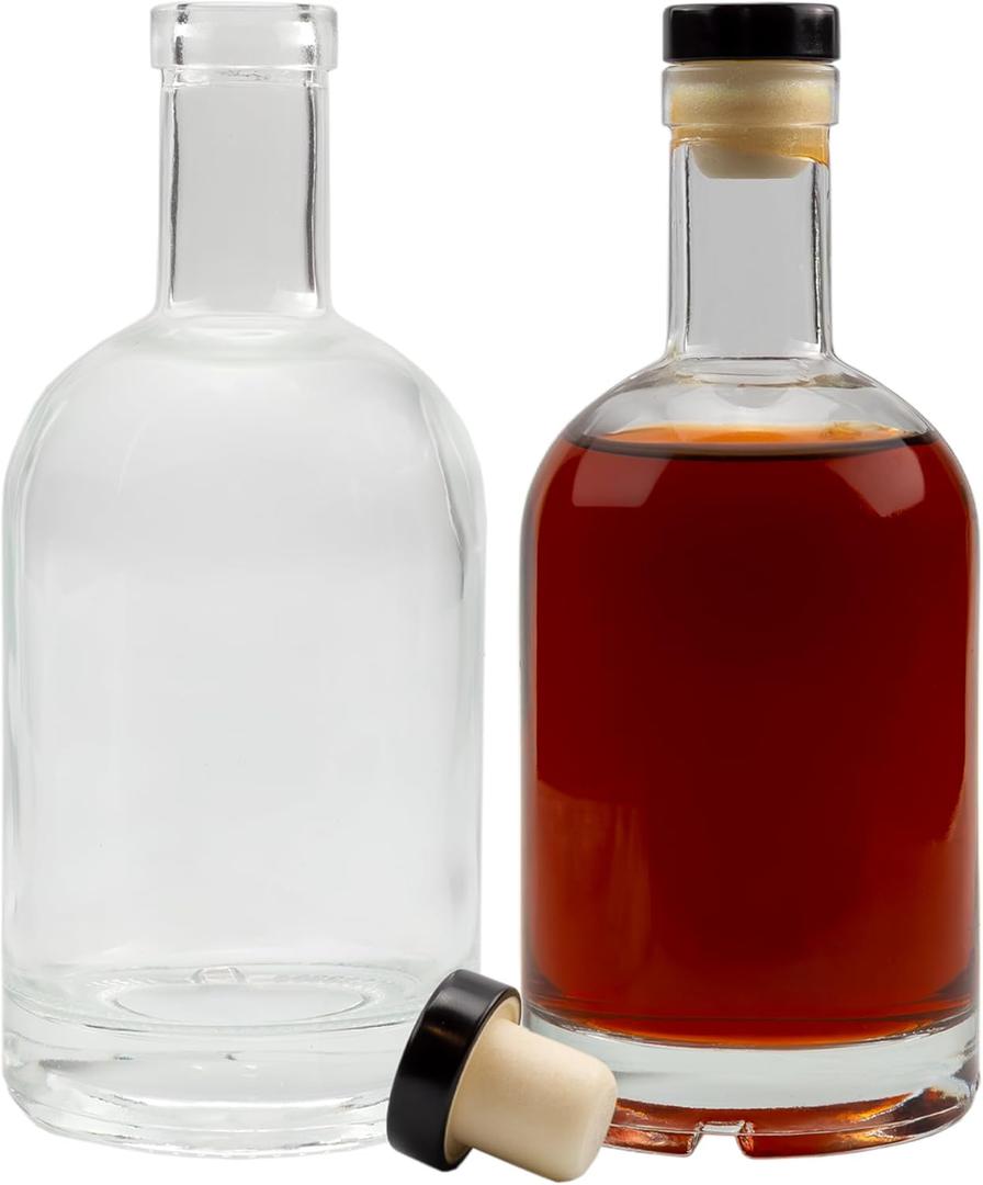 Cornucopia 12-Ounce Clear Glass Liquor Bottles with T-Top Synthetic Corks, 2-Pack