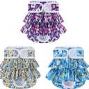 Reusable Dog Diapers Female 3 Pack Doggie Diapers for Period Heat Incontinence Puppy Training (Large, PurpleFlower)